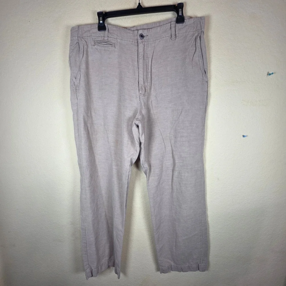 Indigo Palms Classic Chino Fit Linen Cotton Blend Pants Tan Khaki 38x32 Mens